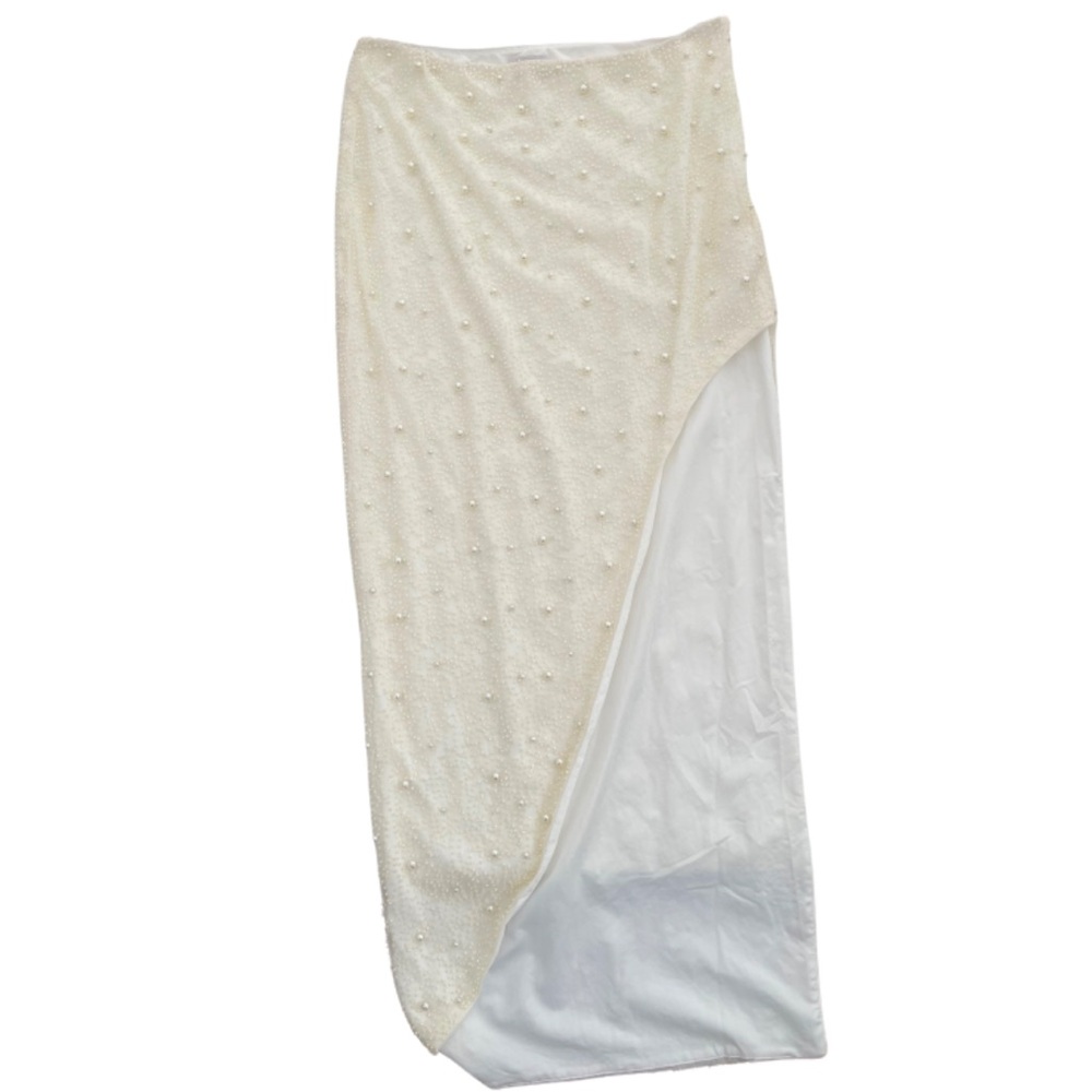 Oh Polly White Pearl Embellished Maxi Skirt – Size US 6